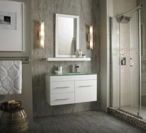 White PVC Bathrooom Cabinet with Glass Wash Basin (GBP041)