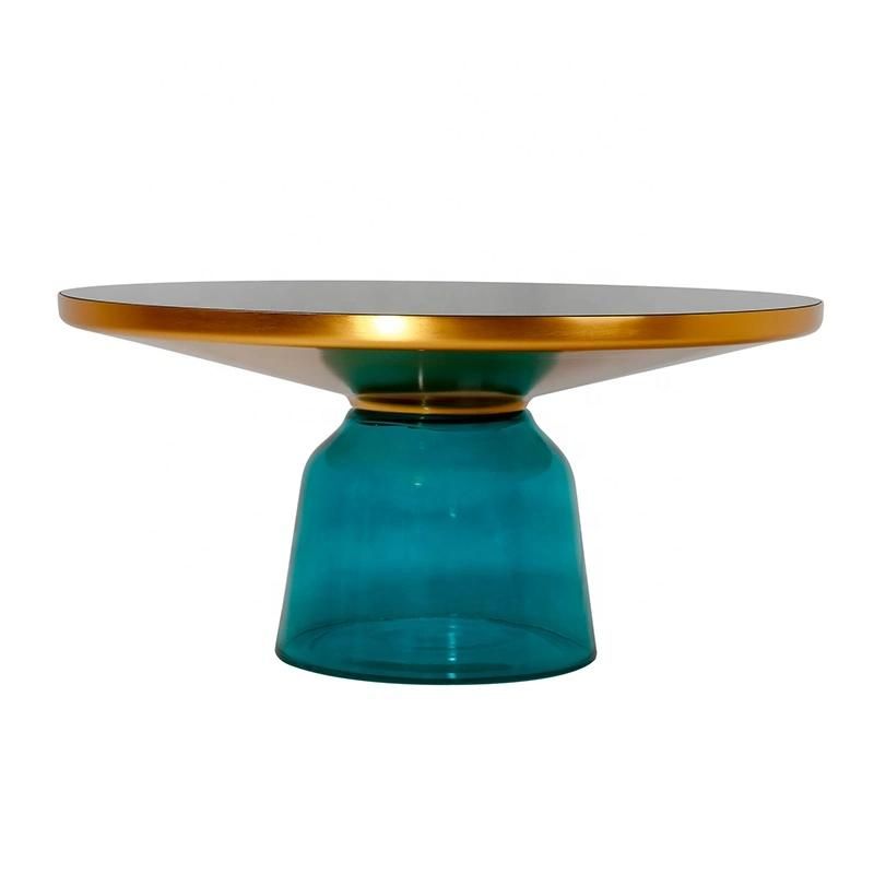 Modern Nordic Luxury Glass Base Stainless Steel Champagne Gold Plating Bell Center Side Coffee Table