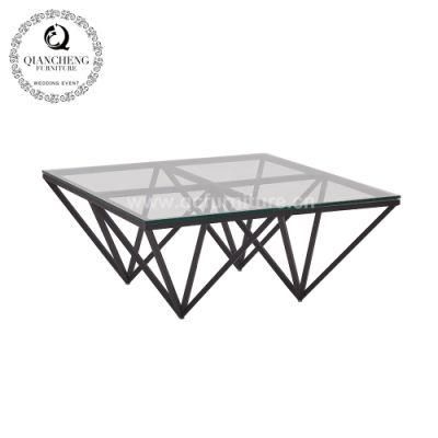 Home Decor Furniture Network Square Coffee Table with Clear Tempered Glass