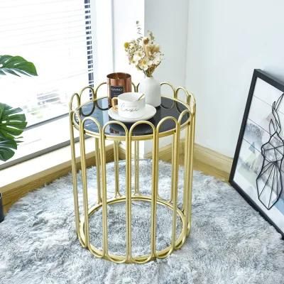 Set of 2 Luxury Style Black Tempered Glass and Metal Combined Side Table in Living Room