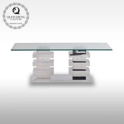 Strong Stainless Steel Silver Base Coffee Table with Clear Glass