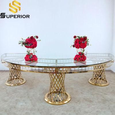 New Design Hotel Banquet Furniture Gold Metal Stand Dinner Table