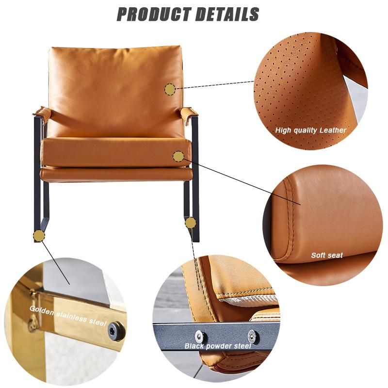 Modern Home Lounge Furnituredesigner Armchair Single Sofa Reading Chair Metal Frame Leather Wing Back Seat Sofa Couches for Living Dining Dressing Room