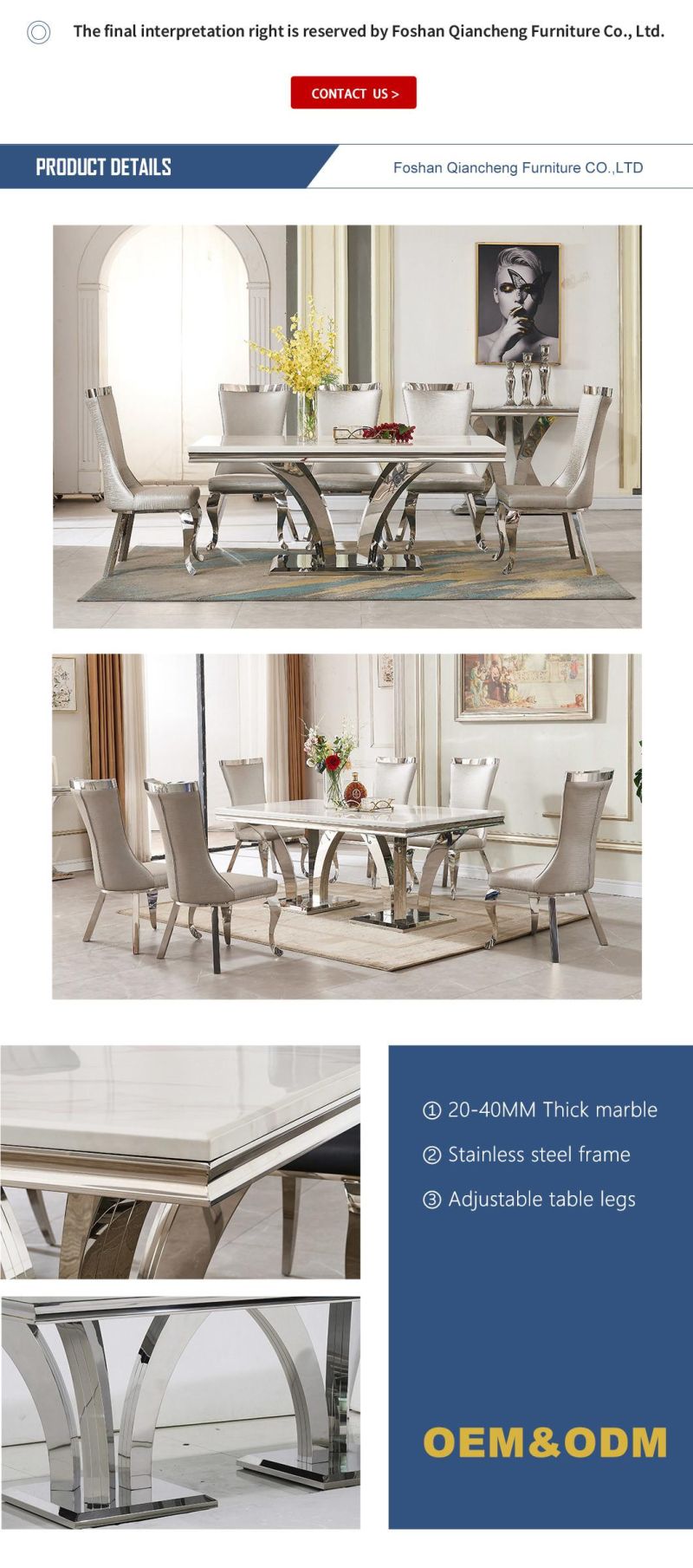 New Luxury Modern Dining Table and Chair Dining Room Furniture Marble Dining Table Set