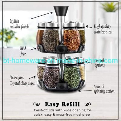 Wholesale 120ml 4oz 12 Jars Glass Rotating Spice Rack Storage Box Rotating Table Top Vanilla and Spice Rack 12 Glass Storage Spice Jars