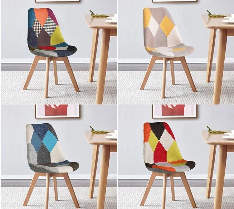 High-Quality Modern Simple Backrest Fabric Dining Chair Solid Wood Patchwork Chair