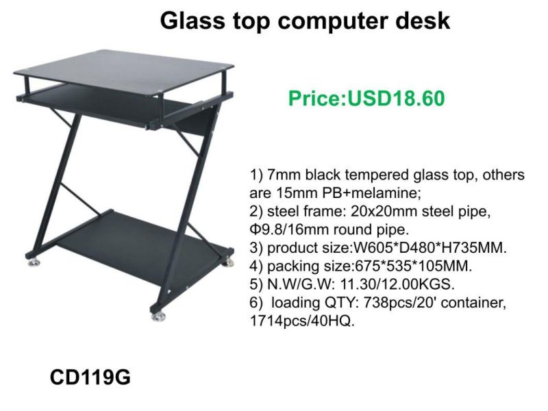 Morder Design Home Office Furniture Glass Top Study Desk with Booksefl