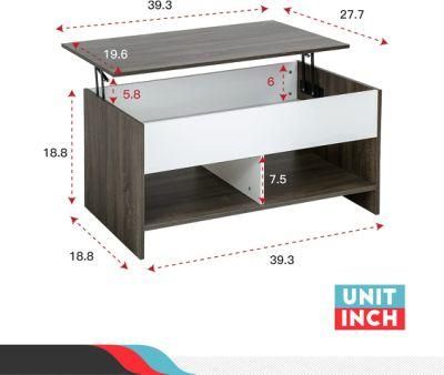 Modern White Wood Lift Top Hidden Compartment and Storage Shelf Coffee Table for Living Room