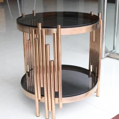 Rose Gold Stainless Steel Coffee Table with Smoke Tempered Glass Top