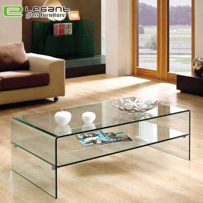 Modern Design Clear Glass Center Table with Tempered Glass Shelf