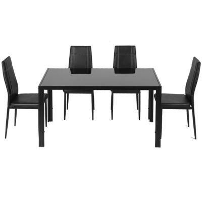 Black Glass Home Kitchen Furniture Leather Chairs Kitchen Furniture Dining Room Table Set