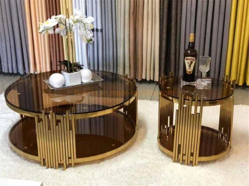 1+6 One Big Six Small Tables Set High-End White Marble Coffee Table with Stainless Steel Base