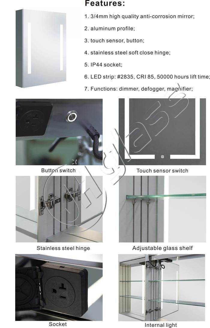 Two Door LED Lighted Mirror Medicine Cabinet with Touch Sensor