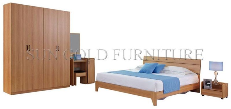 Cheap Modern Wooden Apartment Bedroom Furniture Bed Set (SZ-BT008)
