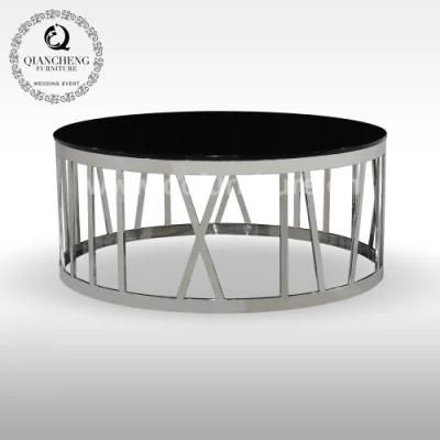 Modern Black Tempered Glass Round Coffee Table with Mirror Golden Stainless Steel Base
