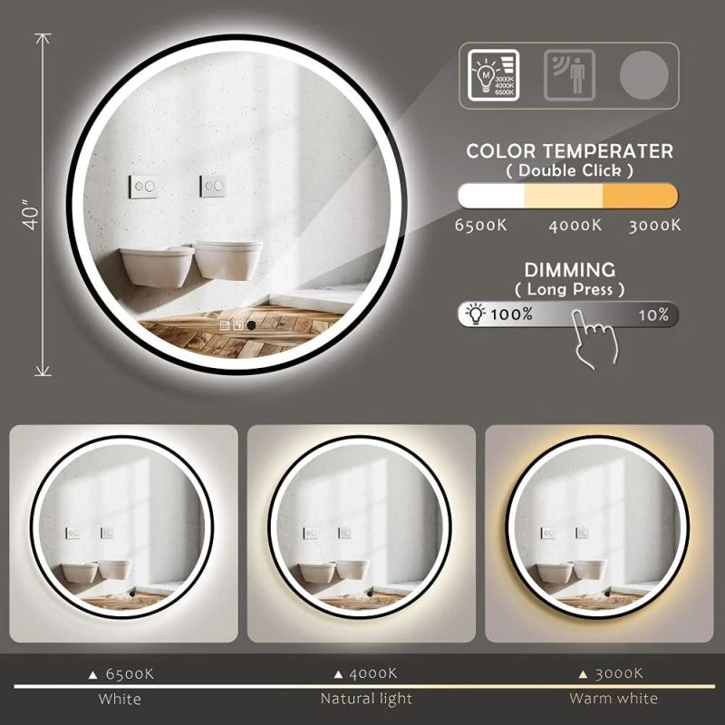 Bathroom Mirror, Hotel Makeup Magnified Jh LED Lamps Mirror Glass