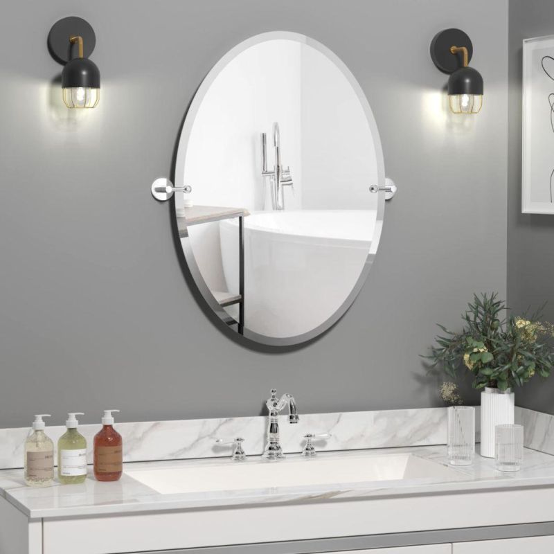 Modern Easy to Maintenance Bathroom Furniture Beveled Edge Mirror Tile