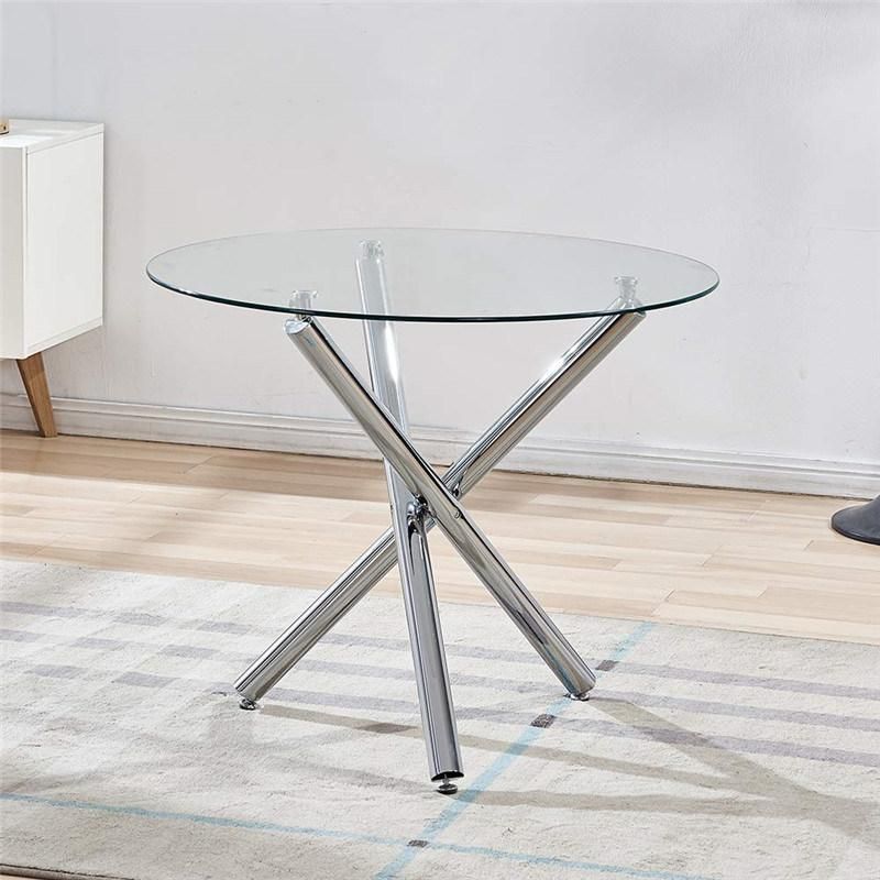 Round Stainless Steel Transparent Glass Top Dining Table