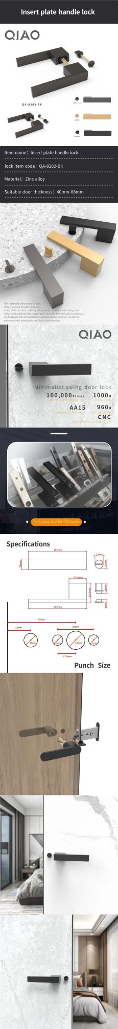 Indoor Bedroom Room Door Handle Lock General Type Simple Silent Large Solid Wood Zinc Door Lock