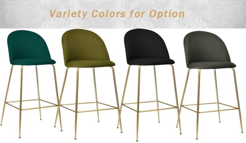 Black Velvet Upholstered Bar Stool Furniture with Backrest Fabric Barstool with Golden Metal Legs