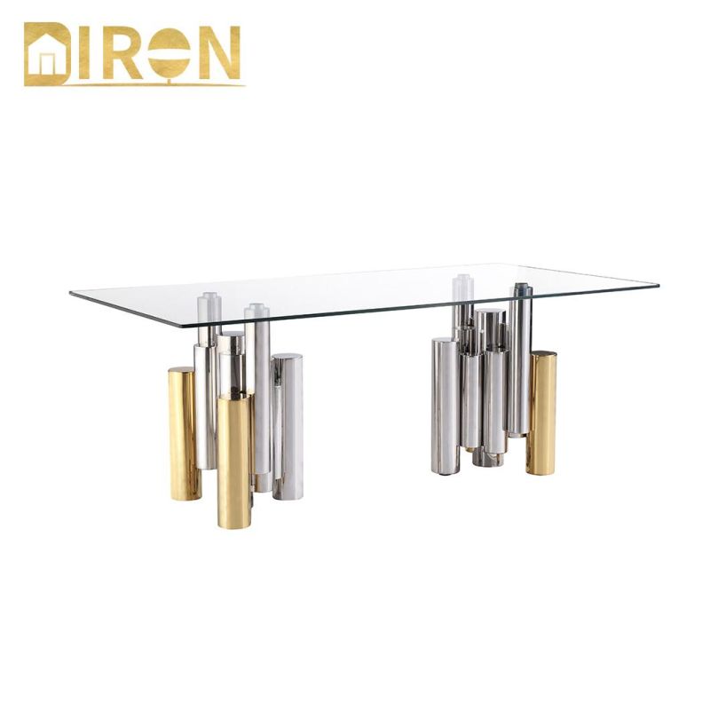 Wholesale Custom Modern Living Room Stainless Steel Glass Coffee Table