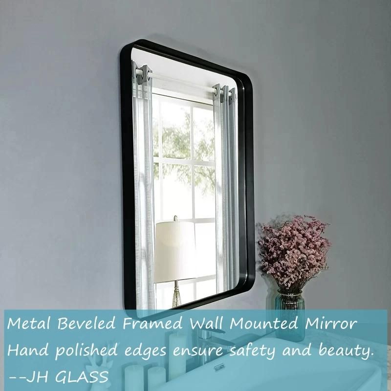 24′′x36′′ Inch Black Metal Frame Bathroom Mirror with Rounded Rect Shaped Wall Mounted Mirror