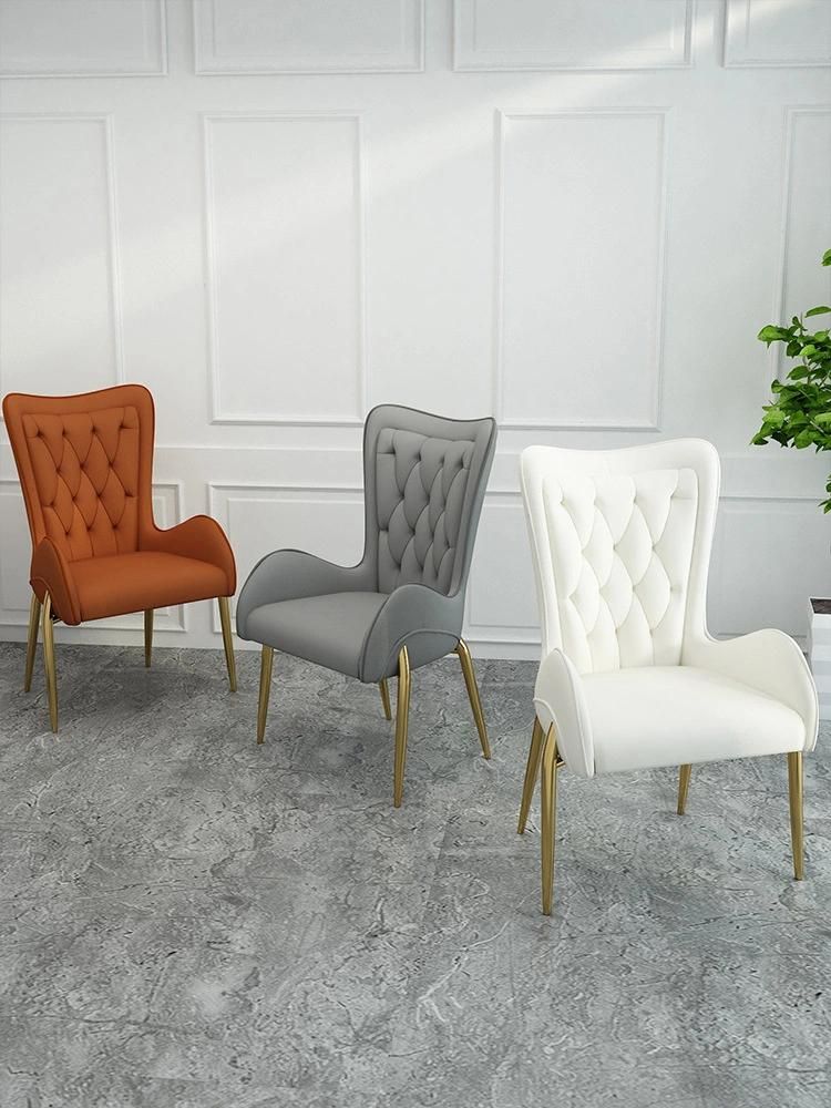 Modern Home Outdoor Livining Room Furniture Sofa Chair Luxury PU Leather Gild Metal Steel Dining Chair