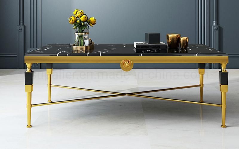 Modern Living Room Furniture Luxury Black Marble Metal Coffee Table