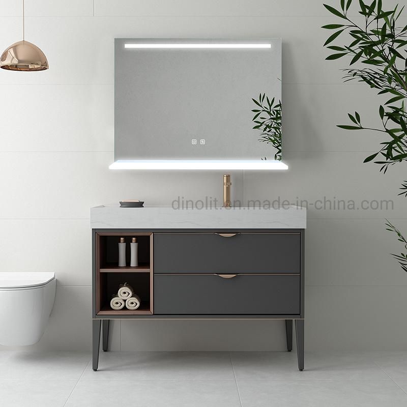 Hot Sales Simple Waterproofed LED Bath Wall Mirror Bathroom Lighted Glass Vanity Mirror with Lighted Shelf Touch Sensor Switch CE IP44 Dimmer, Bluetooth Speaker