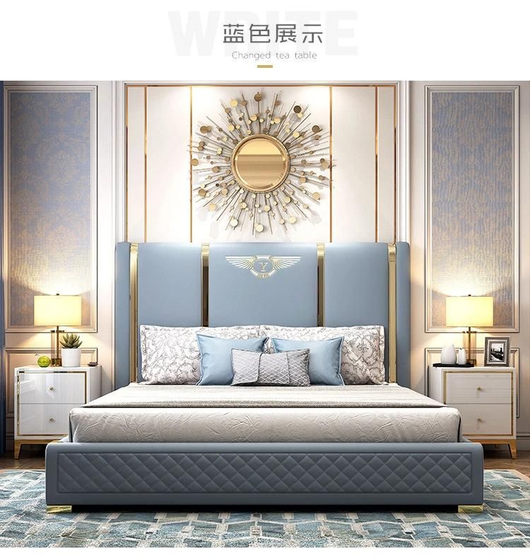 Luxury Italian European Modern Leather Double Bed White King Size Queen Size Bed Wooden Beds Bedroom Sets Furniture