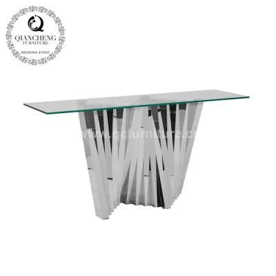 Tempered Glass Console Table with Stainless Steel Base