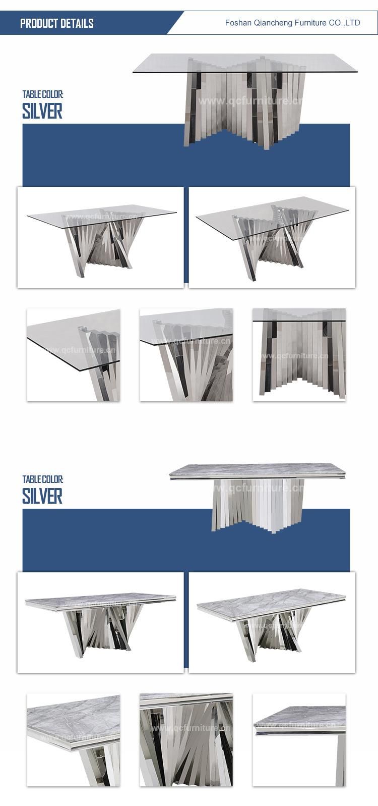 Home Furniture Silver Stainless Steel Glass Modern Dining Table