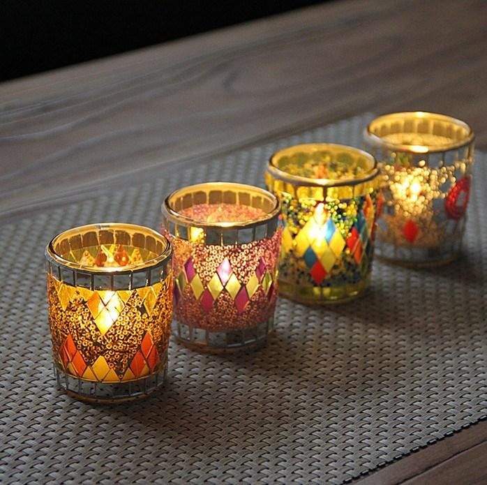 Luxury Mosaic Empty Candle Jar Glass Candle Holders for Home Decoration
