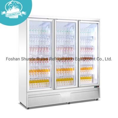 Commercial Bottle Cooler 3 Doors Display Fridge Upright Glass Refrigerated Showcase