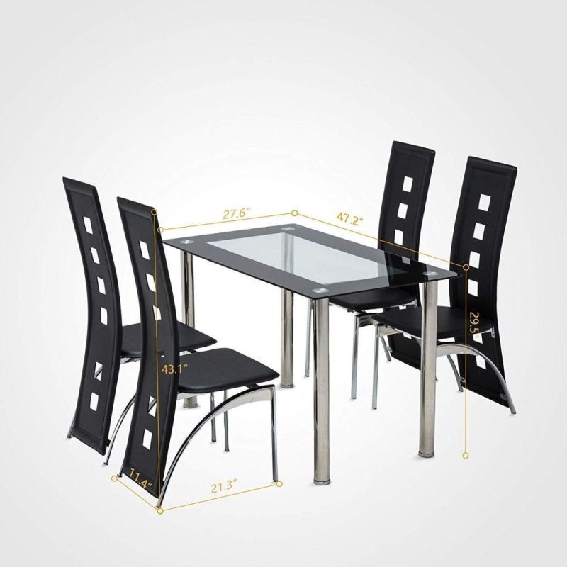 Factory Wholesale Nordic Style Classic Rectangle Shape Black Iron Metal Leg Tempered Glass Dining Table