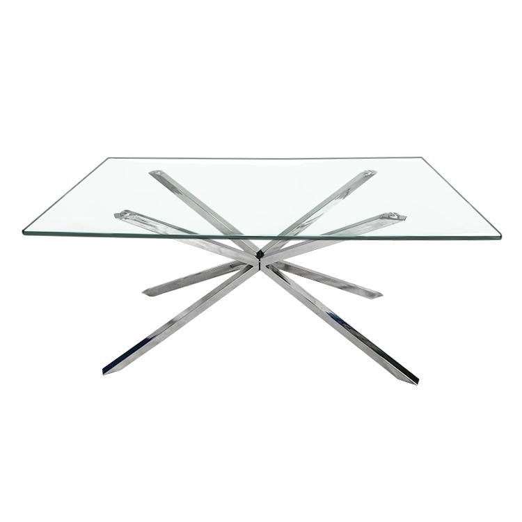 Square Tempering Glass Dinner Stainless Steel Frame Dining Table for Living Room