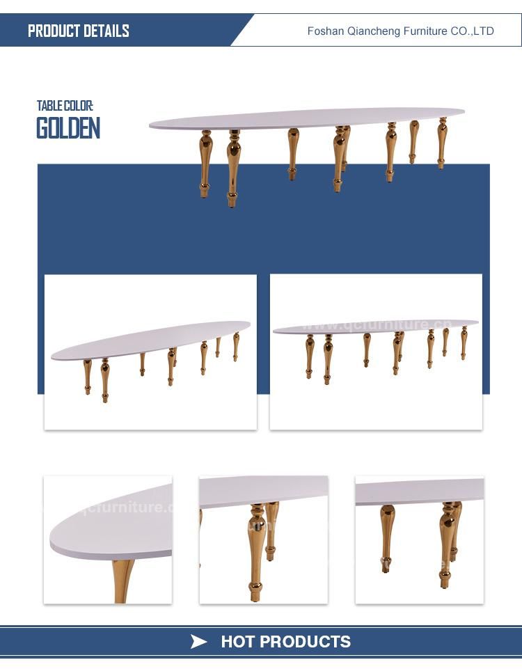 Golden Stainless Steel Furniture Wedding Dining Table with MDF Top