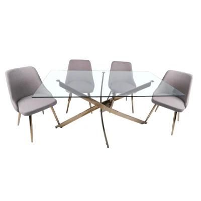 Hot Sale Modern Tempered Transparent Square Glass Dining Table