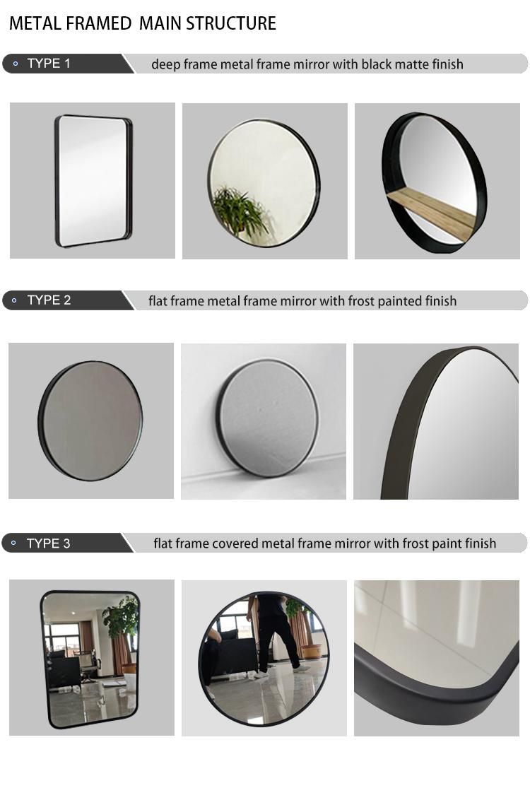 Hotel Decorative Wall Metal Frame Black Golden Bathroom Mirror