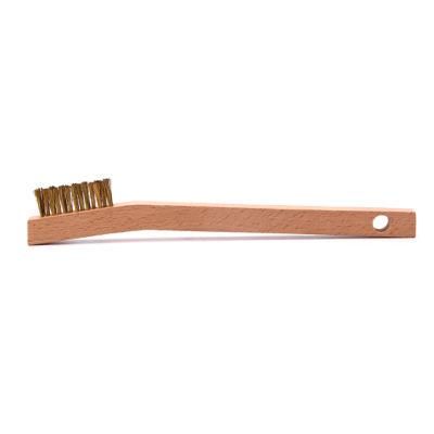 Mini Brass Steel Wire Brush with Long Curved Wooden Handle