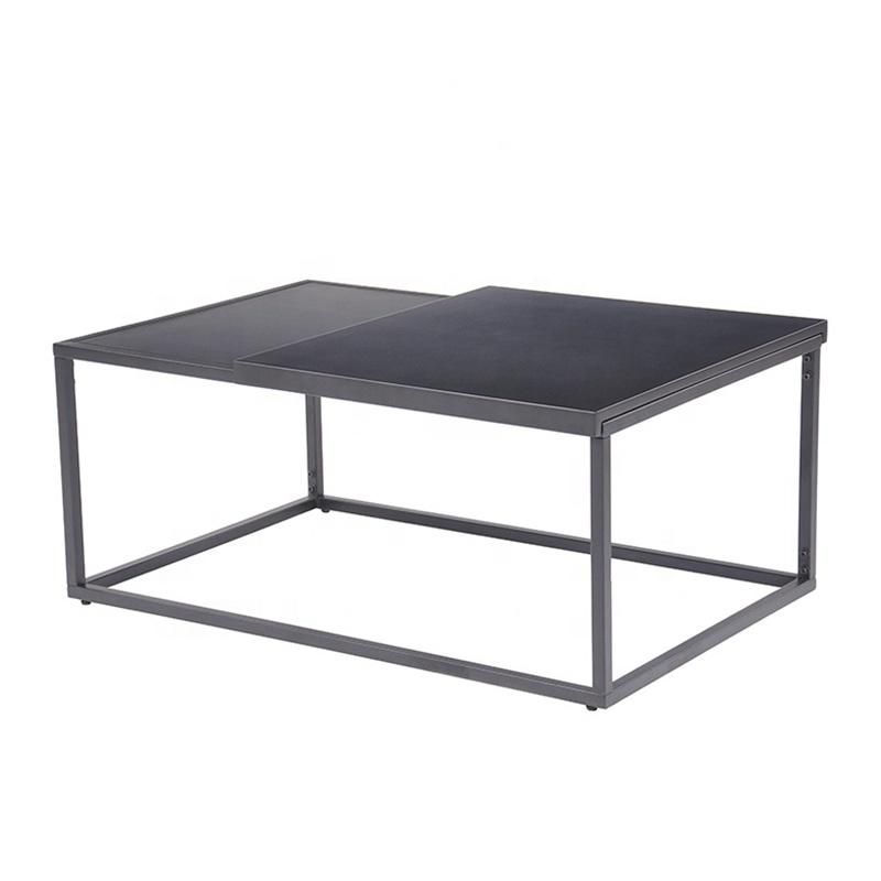 Japanese Style Multifunctional Concrete Rectangular Offical Hotel Home Metal Black Leg Convertible Coffee Table for Living Room