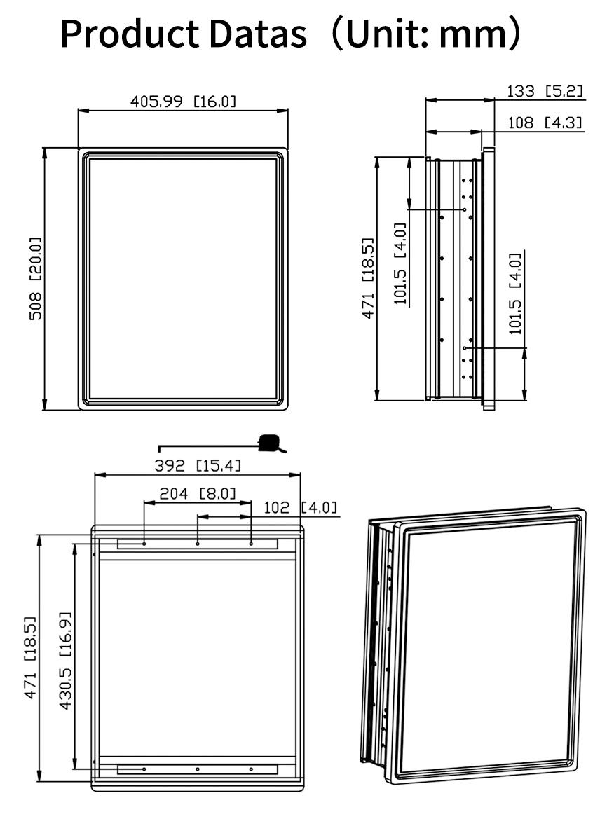 20*16 Inch Aluminum Bathroom Mirror Cabinet Black Wood Framed Wall Aluminum Alloy Waterproof Medicine Cabinet with Single Door