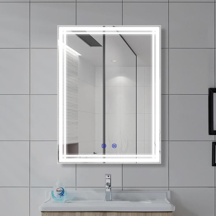 Vertical Rectangle Framed LED Lighted Home Decor Touch Sensor Fogless Bathroom Wall Mirror