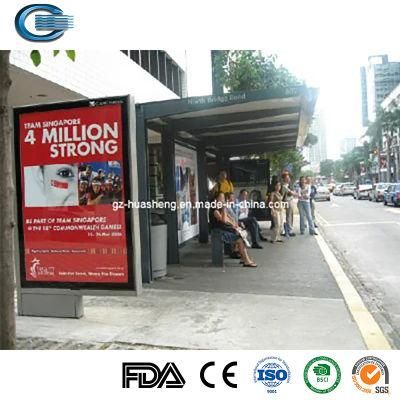 Huasheng Brasco Bus Shelter China Bus Stop Advertising Shelter Supply Professional Custom Outdoor Steel Structure Vending Kois Bus Shelter