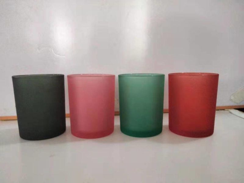 Frosted Glass Candle Holder with Customized Spray Color for Home Decoration