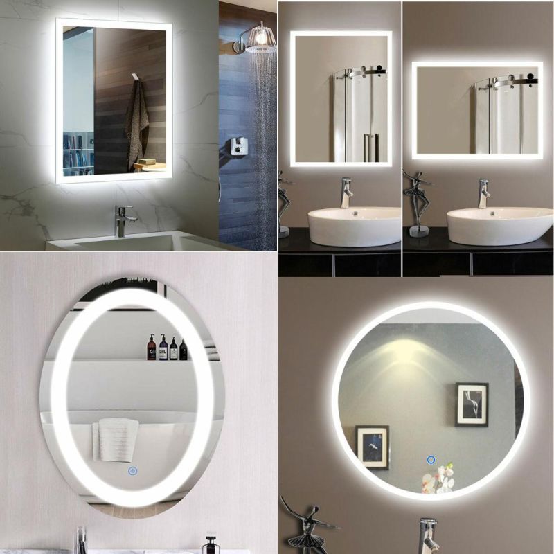 Illuminated Intelligent Frameless Bathroom Vanity Mirror with LED Defogger Dimmer Magnifier