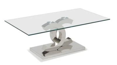 Clear Glass Top Stainless Steel Coffee Table Foshan for Hotel Furniture