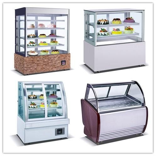 Kitchen Catering Equipment Deluxe Double Glass Marble Stand Square Cake Display Refrigerator Freezer Showcase