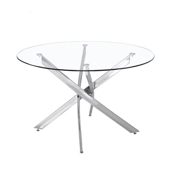 Modern Transparent Tempered Glass Stainless Steel Chromed Metal Leg Stylish Designed Round Luxury Faux Marble Large Mirrored Oval Restaurant Hotel Dining Table