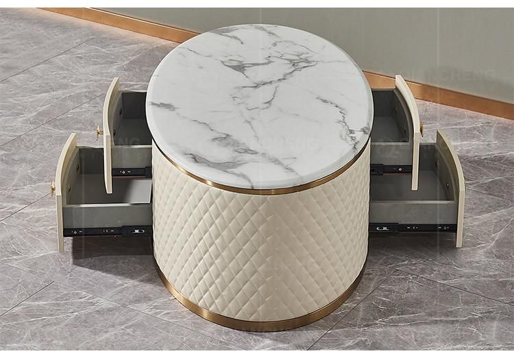 Luxury Italy Fashion Marble Coffee Table Post-Modern Design Leather Table Marble Top with Gold Metal Luxury Coffee Table